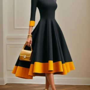 Elegant Crew Neck Regular Sleeve Party Dress, Midi Dresses, color:As Picture|size:XXL, Stylewe