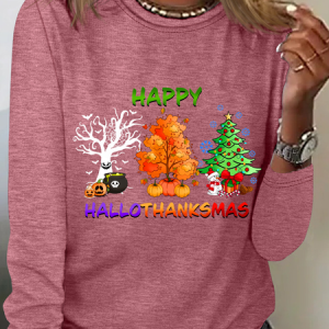 Casual Text Letters Crew Neck Long Sleeve T-shirt, Blouses, color:Watermelon|size:3XL, catalog Noracora shop