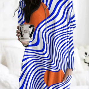 Vintage Geometric Crew Neck Long Sleeve T-shirt, T-shirts, color:Blue|size:5XL, catalog Noracora shop