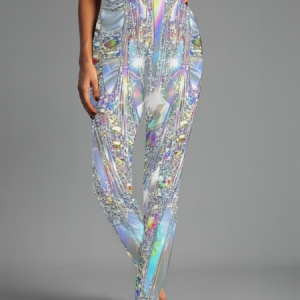 Casual Geometric Long Leggings, Leggings, color:Silver|size:XXL, catalog Noracora shop