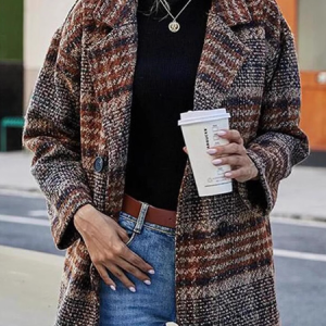 Women's Plaid Tweed Jacket Regular Loose Coat, Coats, color:Coffee|size:5XL, catalog Noracora shop