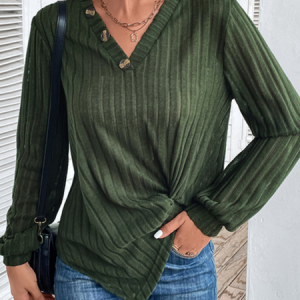 V Neck Long Sleeve Floral Lace Regular Micro-Elasticity Loose Blouse For Women, T-shirts, color:Army Green|size:XL, catalog Noracora shop