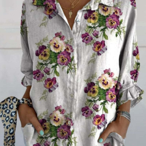 Shirt Collar Long Sleeve Striped Regular Loose Shirt For Women, Shirts, color:White|size:4XL, catalog Noracora shop