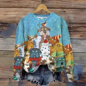 Women Christmas Crew Neck Casual Spring/Fall Long Sleeve Sweatshirt, JustFashionNow Sweatshirts & Hoodies, color:Blue|size:4XL,