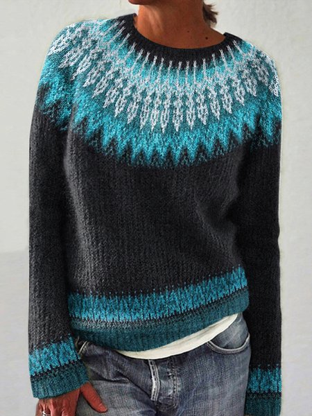 ntage Fairman Island Knit Jacquard Crew Neck Sweater, Cardigans, Lilicloth.com