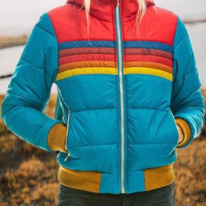 Women's Striped Zip Up Hoodie Pocket Stitching Heavyweight Loose Padded Jacket, Outerwear, color:Multicolor|size:3XL, catalog Noracora shop
