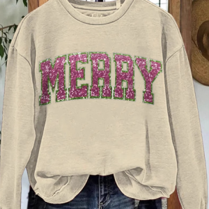 Casual Crew Neck Christmas Sweatshirt, Hoodies & Sweatshirts, color:Apricot|size:XXL, catalog Noracora shop