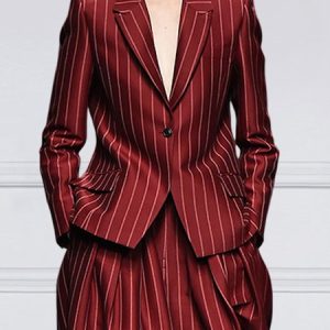 Lapel Collar Stripe Pocket Urban Blazer, Blazers, color:Red|size:XXL, Stylewe