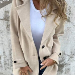 Women's Plain Buckle Regular Loose Jacket, Jackets, color:Apricot|size:5XL, catalog Noracora shop