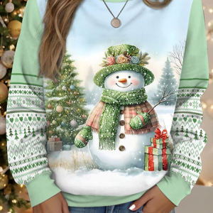 Casual Crew Neck Christmas Snowman Sweatshirt, Hoodies & Sweatshirts, color:Green|size:XXL, catalog Noracora shop