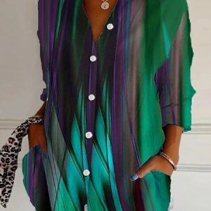 Shirt Collar Long Sleeve Geometric Regular Loose Shirt For Women, Shirts, color:Black|size:5XL, catalog Noracora shop