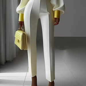 Urban Plain Straight Pants with Pockets, Pants, color:Off White|size:XS, Stylewe