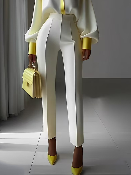 Urban Plain Straight Pants, Pants, color:Off White|size:XXL, Stylewe
