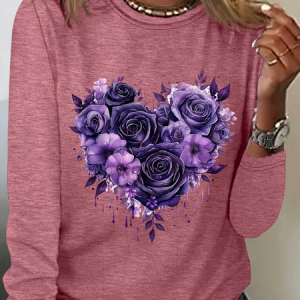 Gothic Floral Heart Casual Long Sleeve Shirt, Long sleeves, Lilicloth.com