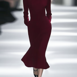 Elegant  High Elasticity Sweater Midi Dress, Midi Dresses, color:Wine Red|size:XXL, Stylewe