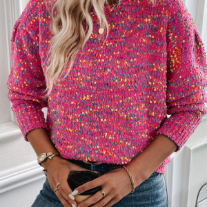 Women Yarn/Wool Yarn Color Block Long Sleeve Comfy Casual Sweater, Sweaters, color:Deep Pink|size:XXL, catalog Noracora shop