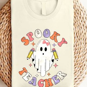 Casual Halloween Text Letters Crew Neck Long Sleeve T-shirt, T-shirts, color:Apricot|size:S, catalog Noracora shop
