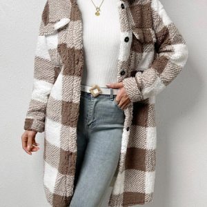 Women's Plaid Regular Loose Jacket, Outerwear, color:Coffee|size:XL, catalog Noracora shop