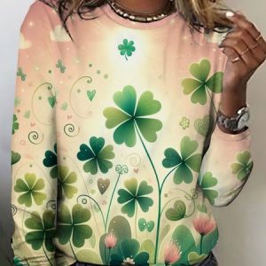 Four leaf clover gradient color long sleeved T-shirt, Long sleeves, Lilicloth.com