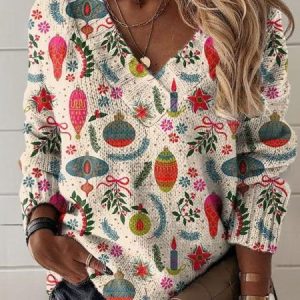 Casual V Neck Ethnic Sweatshirt, Hoodies & Sweatshirts, color:Multicolor|size:XXL, catalog Noracora shop