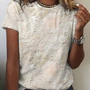 Retro lace floral short sleeved T-shirt, T-shirts, Lilicloth.com