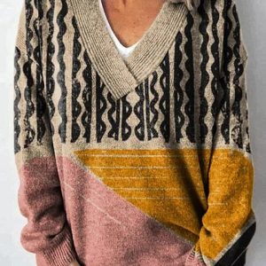 Women Yarn/Wool Yarn Geometric Long Sleeve Comfy Casual Sweater, Sweaters, color:Multicolor|size:4XL, catalog Noracora shop
