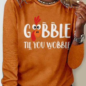 Casual Text Letters Crew Neck Long Sleeve T-shirt, T-shirts, color:Orange|size:4XL, catalog Noracora shop