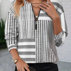 Casual Crew Neck Abstract Stripes Sweatshirt, Hoodies & Sweatshirts, color:Black-white|size:XXL, catalog Noracora shop