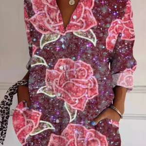 Shirt Collar Long Sleeve Geometric Regular Loose Shirt For Women, Shirts, color:Color5|size:5XL, catalog Noracora shop
