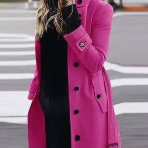 Women's Plain Bomber Jacket Buckle Regular Loose Coat, Coats, color:Deep Pink|size:XXL, catalog Noracora shop