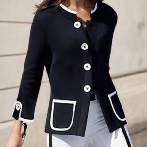 Daily Urban Pockets Buttoned uttoned Crew Neck Jacket, Jackets, color:Black|size:XXL, Stylewe