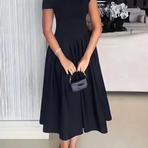 Elegant Plain Irregular Craftsmanship Maxi Dress, Midi Dresses, color:Black|size:XXL, Stylewe
