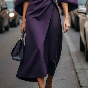 Regular Fit Plain High Waist Urban Skirt, Skirts, color:Purple|size:XXL, Stylewe