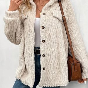 Women's Plain Sherpa Jacket Zipper Thicken Loose Teddy Jacket, Outerwear, color:Khaki|size:XL, catalog Noracora shop