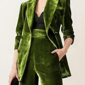 Urban Double Bbreasted Plain Velvet Blazer, Blazers, color:Green|size:XXL, Stylewe
