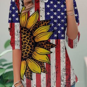 Casual Daisy Crew Neck Long Sleeve T-shirt, T-shirts, color:Multicolor|size:XXL, catalog Noracora shop