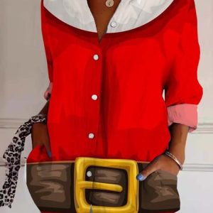 Shirt Collar Long Sleeve Floral Lightweight Regular Fit Shirt For Women, Shirts, color:Red|size:XXL, catalog Noracora shop