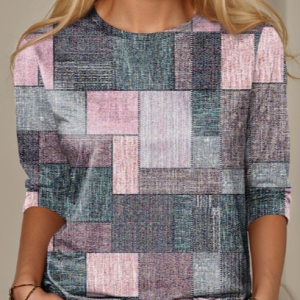 Casual Ethnic Crew Neck Long Sleeve T-shirt, T-shirts, color:Gray|size:L, catalog Noracora shop