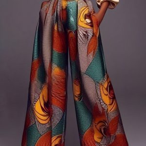 Ethnic Print Urban Wide leg Fashion Pants With No Belt, Pants, color:As Picture|size:XXL, Stylewe