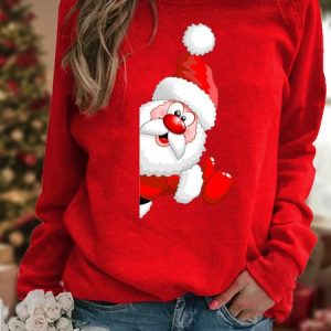 Casual Crew Neck Christmas Santa Sweatshirt, Hoodies & Sweatshirts, color:Red|size:3XL, catalog Noracora shop