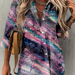 Shirt Collar Long Sleeve Abstract Regular Loose Shirt For Women, Shirts, color:Multicolor|size:4XL, catalog Noracora shop