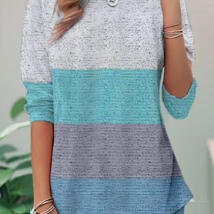 Casual Striped Crew Neck Long Sleeve T-shirt, Blouses, color:Multicolor|size:XXL, catalog Noracora shop