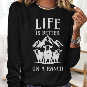 Western Cow's Life Round Neck T-shirt, Long sleeves, Lilicloth.com