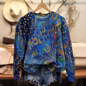 Women's Crew Neck Geometric Casual Spring/Fall Long Sleeve Sweatshirt, JustFashionNow Sweatshirts & Hoodies, color:Blue|size:4XL,