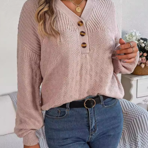 Women Yarn/Wool Yarn Plain Long Sleeve Comfy Casual Sweater, Sweaters, color:Pink|size:L, catalog Noracora shop