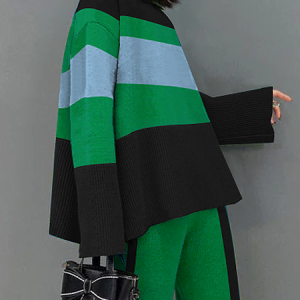 Casual Color Block  Loose Turtleneck Long Sleeve Sweater, Pullovers, color:As Picture|size:XXL, Stylewe