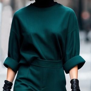 Loose Urban Plain Crew Neck Blouse, Blouses and Shirts, color:darkgreen|size:XXL, Stylewe