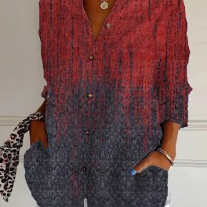 Shirt Collar Long Sleeve Ethnic Regular Loose Shirt For Women, Shirts, color:Wine Red|size:5XL, catalog Noracora shop