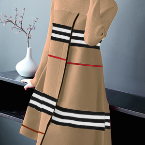 Casual Mock Neck Striped Sweater Dress, Midi Dresses, color:As Picture|size:XXL, Stylewe