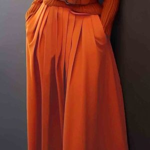 Urban High Waist Midi Pleated Skirt With Pockets, Skirts, color:Orange|size:XXL, Stylewe